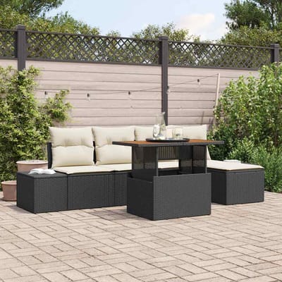 vidaXL - Tuinbank - Set - 6 - st - Zwart - poly - rattan