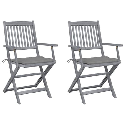 vidaXL - Set - van - 2 - klapstoelen - met - kussens, - gemaakt - van - massief - acaciahout.