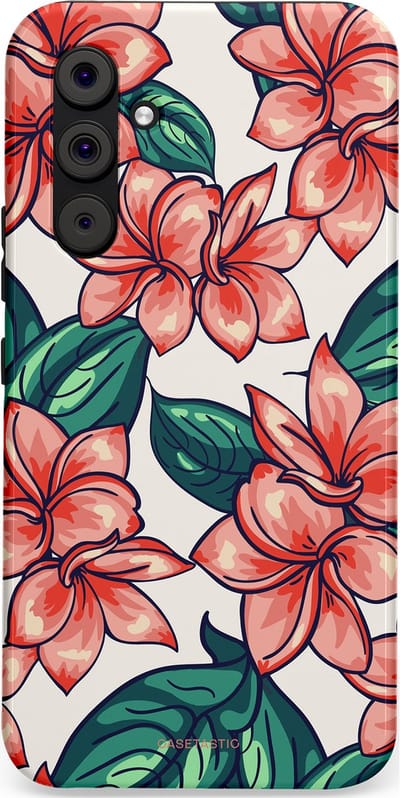 Casetastic hoesje geschikt voor Samsung Galaxy A54 (2023) 5G - Dubbellaagse bescherming - Bloemenparadijs - Fashion Case - Petrol Koraal Perzik Wit