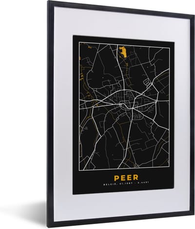 Fotolijst incl. Poster - Stadskaart - Plattegrond - Peer - Goud - Kaart - 30x40 cm - Posterlijst