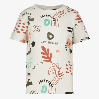 Unsigned jongens T-shirt met all over print - Beige - Maat 92