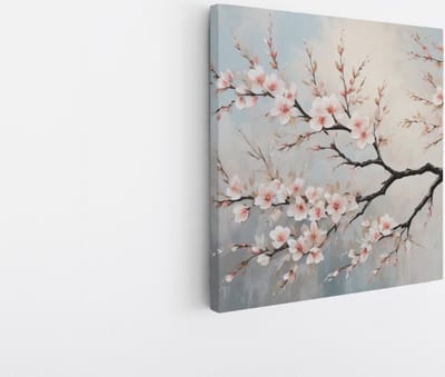 Saammp Canvas Schilderij - Roze Bloesem aan tak - Abstract - 20x20 - Foto op canvas - Wanddecoratie - Muurdecoratie Woonkamer - Kantoor Decoratie