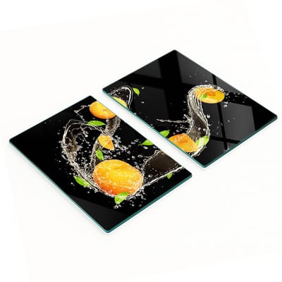 Decoratieve glazen snij- en serveerplanken met abrikozen- en watermotief, 2x40x52 cm