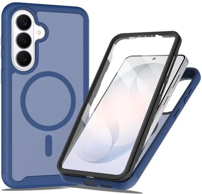 Hoesje met Ingebouwde Screenprotector Geschikt voor Samsung Galaxy S25 Plus - Compatibel met MagSafe / Qi2 - Full Protect - Schokbestendige Beschermhoes - Case Matte Blauw