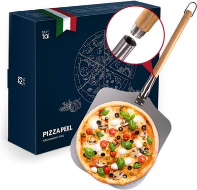 Blumtal Professionele Pizzaschep - Kort handvat - 30,5 x 30,5 cm - Aluminium Pizzaschep - Houten handvat 62 cm