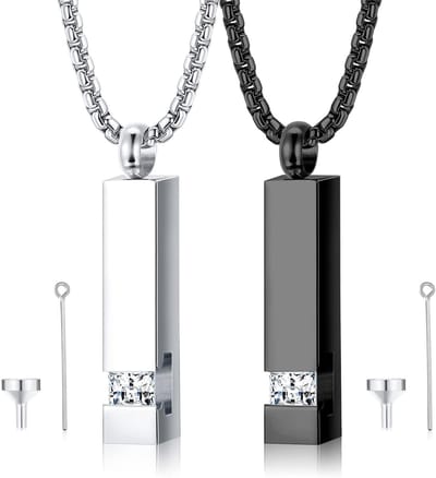 Allecto - Cremation Urn Pendant Necklace - Herinneringssieraad - Zwart en Zilver - Cubic Zirconia - Ash Necklace - Persoonlijke Aandenken - Met lie...