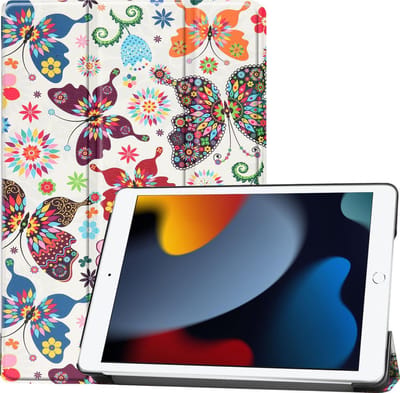 Hoesje - Geschikt voor Apple iPad 9 (2021) - 10.2 inch - 9e Generatie - Dun & Stevig - Hardcover Book Case - Trifold Bookcase Hoes - Hard Cover - Tablethoes - Vlinders