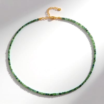 Cavill - 925 Sterling Zilver Vergulde Luxe Halsketting - 38,86 ct Groene Facetgeslepen Saffier - Elegante, Verstelbare Dames Ketting