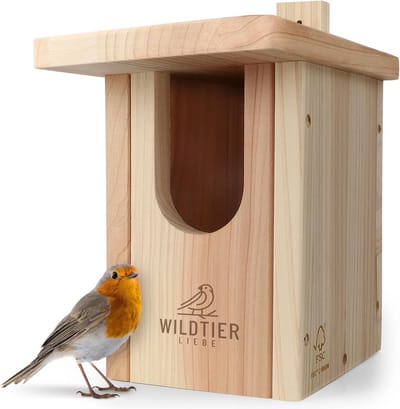 Wildtier Liebe - Nestkast voor Roodborstjes - Halfopen nestkast - Onbehandeld natuurlijk hout - 100% FSC-gecertificeerd
