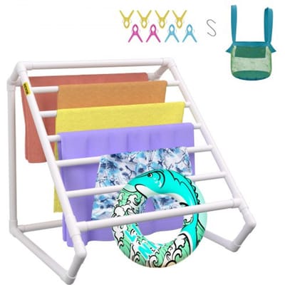 VEVOR Handdoekhouder met 8 handdoekstangen, vrijstaand, handdoekhouder voor spa en zwembad, 138 x 138 x 140 cm, wit, draagvermogen 30 kg, handdoekhouder van PVC met 8 handdoekklemmen en 1 haak