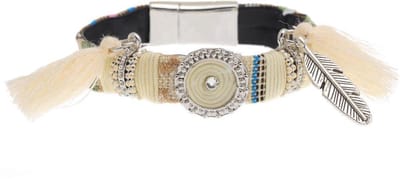Behave - Geborduurde armband - boho naturel - veertje & kwastjes - 17,5 cm
