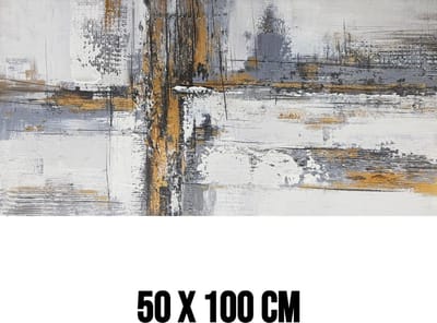 Allernieuwste.nl® Canvas Schilderij Abstracte kunst Grijs, Wit & Goud - 50 x 100 cm – Moderne Muurdecoratie - Wanddecoratie