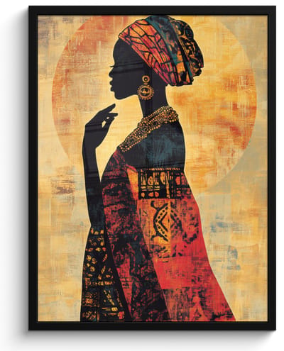 Poster in lijst - Fotolijst 50x70 cm - Posters - Vrouw - Silhouet - Patronen - Sierlijk - Posterlijst zwart - Decoratie - Wanddecoratie woonkamer - Muurdecoratie slaapkamer