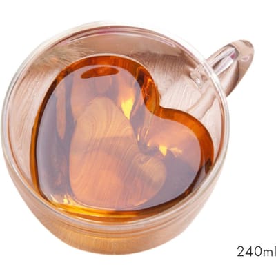 180ml/240ml Hartvormige Dubbelwandige Glazen Mok Hittebestendige Theemok 240ml beige