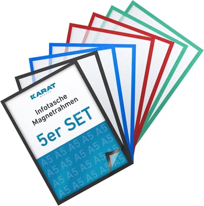 FLOORDIREKT Set van 5 Magnetische Lijsten - DIN A3 Lijst voor Kindertekeningen - Documenthouder - Infovak - Magnetische Fotolijst voor Aanbiedingsborden - Bladhouder - Grijs