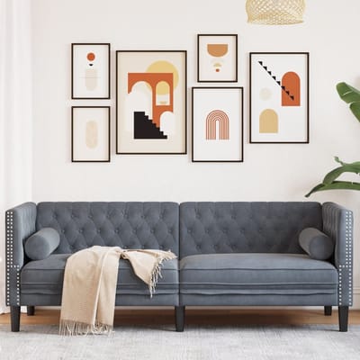 vidaXL - Driezitsbank - Chesterfield-stijl - en - bolsters - fluweel - donkergrijs