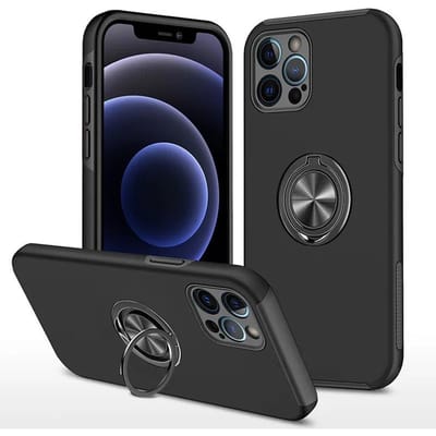 Étui de téléphone avec support anneau magnétique pour IPhone 13 12 Mini 16 15 14 11 Pro Max XS X XR 7 8 Plus Coque rigide en plastique antichoc IPhone 12 Mini black
