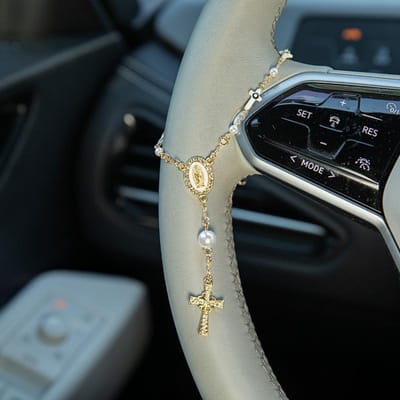 1 stuks Stuurwiel Rozenkrans Ornament | Rozenkrans Auto Hanger Accessoire | Auto Decoratie | Auto Hanger | Unieke Mode Auto Hanger Decoratie gray