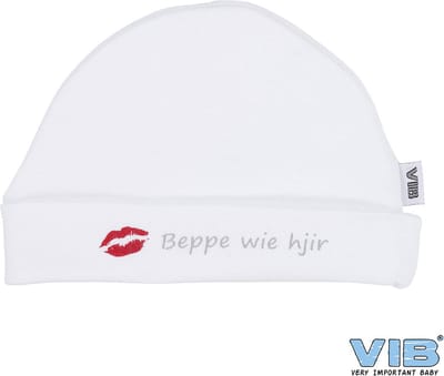 VIB® - Muts rond - Beppe Wie Hjir (Wit) - Babykleertjes - baby muts - baby muts newborn - baby mutsje - baby cadeau - kraam cadeau - baby aankodiging
