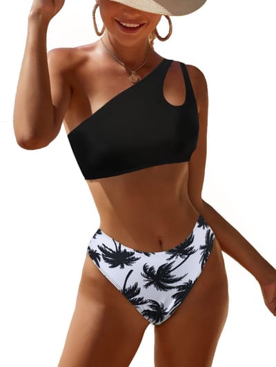 Dailygoods- Badpak Dames Driehoek - Bikini Set met Eén Schouder - Hoge Taille Broekje - Tweedelig - Sexy - Comfortabel Materiaal