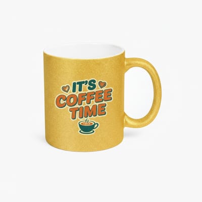 Gouden Glitter Koffiemok "It's Coffee Time" - Uniek Cadeau voor Koffieliefhebbers