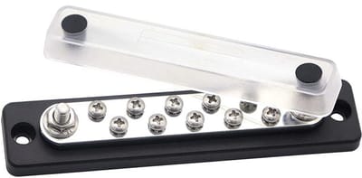 Busbar met 10 Aansluitpunten en 2 Stroomingangsterminals - 150A - Polycarbonaat - Met Tinplating