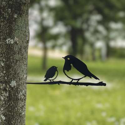 Birdzone - Metalbird - Roodborstje Met Jong - Tuindecoratie - metalen vogels - metal bird - Vogeldecoratie - 19 x 29 cm - Metalen Vogels Tuindecoratie - Boomdecoratie