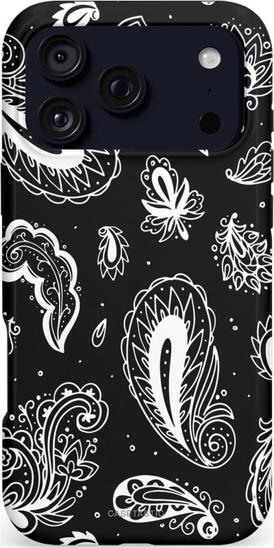 Casetastic hoesje geschikt voor Apple iPhone 17 Pro Max - MagSafe - Dubbellaagse bescherming - Paisley pracht - Fashion Case - Zwart Grijs