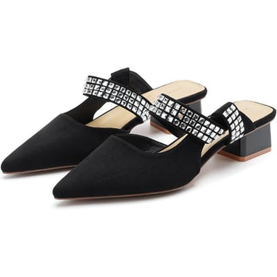 Koreaanse Versie van Sandalen met Lage Hak en Puntige Neus Dames Sequined Eénwoordige Band Dikke Hak Dames Enkele Schoenen Baotou Achterkant Leeg Dames Schoenen 39