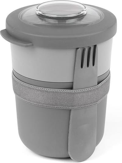 Amuse Life - Lunchpot - Ontbijtbeker - Morning & Noon Bowl - Met spork en rekker - 2 compartimenten 450 + 150 ml - grij