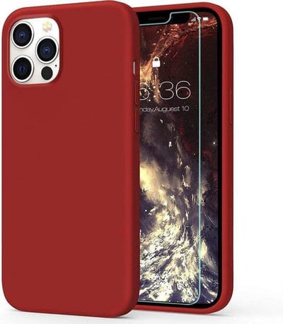 HB Hoesje en Glas Geschikt voor Apple iPhone 12 Pro Max - Rood - Siliconen Back Cover + 1x Glazen Screenprotector