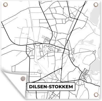 Tuin poster België – Dilsen Stokkem – Stadskaart – Kaart – Zwart Wit – Plattegrond - 200x200 cm - Tuindoek
