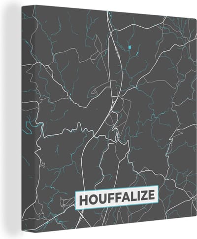Canvas Schilderij België – Houffalize – Stadskaart – Kaart – Blauw – Plattegrond - 20x20 cm - Wanddecoratie