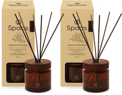 Spaas Reed diffuser - Set van 2 Geurstokjes - Rozen en Oudhout - 150ml - Refill concept - Nighttime Nostalgia