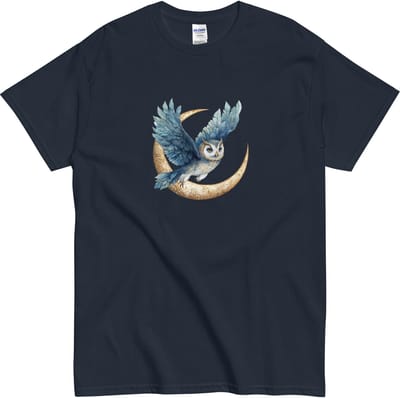 Tshirt met Maan en Uil - Magisch en Dromerig Design - Dames Heren - Blauw - 3XL