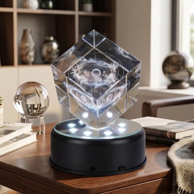Support d'affichage rotatif 7 LED Base lumineuse en verre Rotation à 360 degrés pour bijoux gray