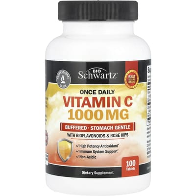 Eenmaal daags vitamine C, neutraal, niet irriterend voor de maag, met bioflavonoïden en rozenbottels, 100 tabletten