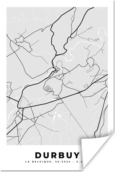 Poster België – Durbuy – Stadskaart – Kaart – Zwart Wit – Plattegrond - 120x180 cm XXL