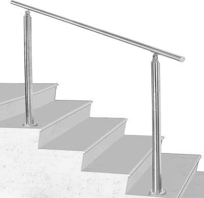 Trapleuning - Roestvrij Stalen - 180cm - Zonder Dwarsbalken - voor binnen en buiten - In Hoek Verstelbaar Trapleuningen - met Kogelring en 2 Palen - voor Trap Balkon Terras Borstwering - Ø 42 mm