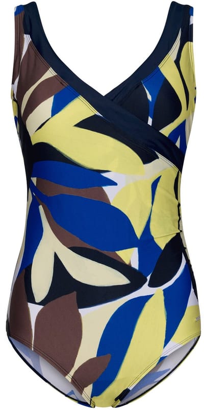 Pastunette Badpak Beach Leaves - Ecru/Blauw/Lime - Corrigerend - Maat 38