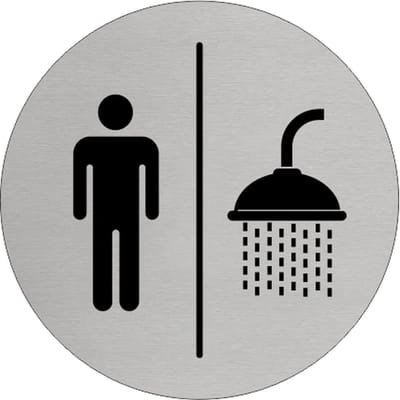 CombiCraft Aluminium deurbordje 'Mannen en Douche' Ø75 mm met 3M-tape