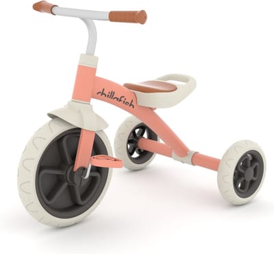 Chillafish Driewieler 1 jaar voor meisjes met anti slip pedalen - Retro loopfiets voor peuters tot 5 jaar - Roze - Lichtgewicht en stabiel met draaghandvat - Stille anti slip banden voor binnen en buiten - Model Ziggi