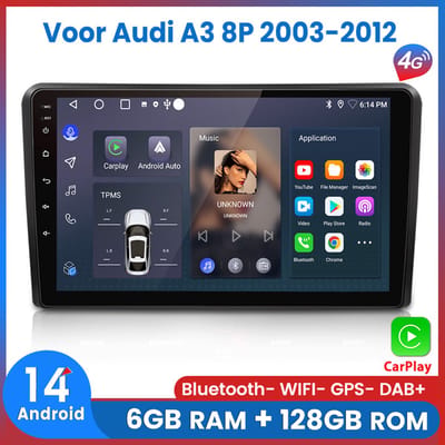 Awesafe Autoradio 6GB+128GB met Carplay en Android auto - Geschikt Voor Audi A3 8P 2003 t/m 2012 - Radio scherm met Navigatie GPS - 8 Kern V1PRO Versie - Draadloos Apple Carplay & Android - 2003 2004 2005 2006 2007 2008 2009 2010 2011 2012