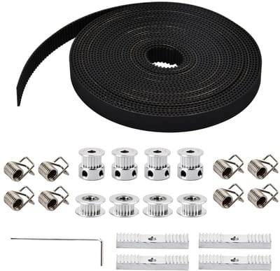 5M GT2 Timing Belt Set met 6 mm Breedte, 4 Pulley's, 4 Idler Wheels, Torsieveren en Klemmen voor 3D Printers en Mechanische Projecten