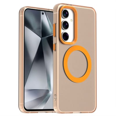 MagSafe Compatibel Backcover Hoesje Geschikt voor Samsung Galaxy S25 / S24 - Oranje & Semi-Transparant Design - Stijlvol & Goede Bescherming