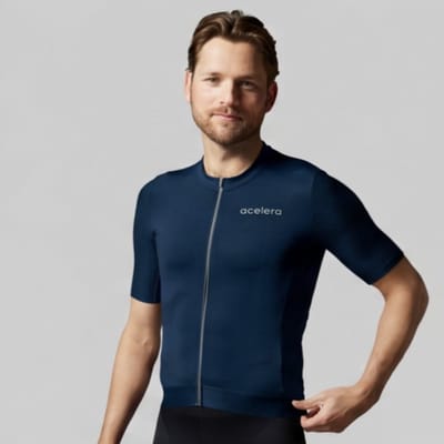 Acelera Intermediate Wielershirt - Fietsshirt Heren Korte Mouw - Wielrenshirt - Fietskleding - Navy Blue - Maat S
