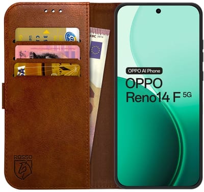 Rosso Element Geschikt voor Oppo Reno 14 F | Wallet Book Case | Portemonnee Hoesje | 3 Pasjes | Magneetsluiting | Stand Functie | Bruin