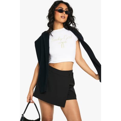 boohoo Dames Woven Button Wrap Skort | Black | Maat: 8