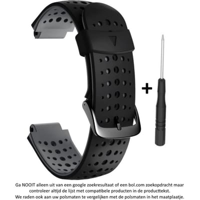 Zwart Grijs siliconen horlogebandje geschikt voor de Garmin Forerunner 220, 230, 235, 620, 630, 735XT, Approach S20, S5 & S6 - horlogeband - polsband - strap - siliconen - black grey rubber