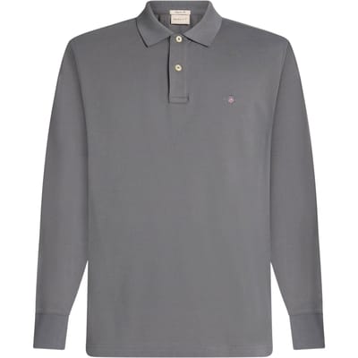 Gant Polo Long Sleeve Piqué Uni Fine Shield Embroidery Midden Grijs / male